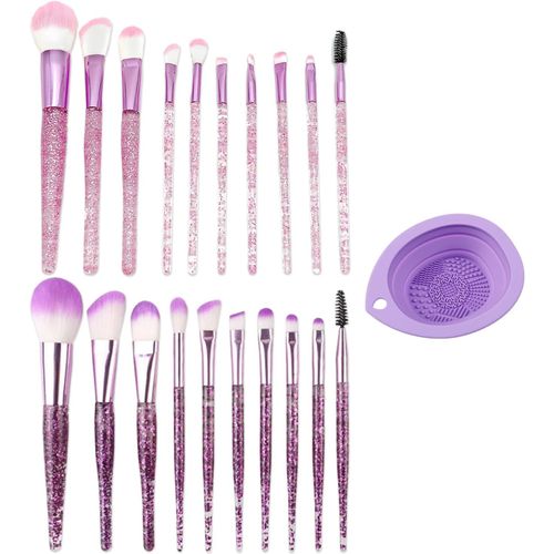 Ytseazn-20 Pinceaux De Maquillage,1 Plateau De Nettoyage Pliable Pour Pinceaux De Maquillage,Pinceau De Maquillage Avec Manche En Cristal Pailleté,Ensemble De Pinceaux Anti-Cernes. 