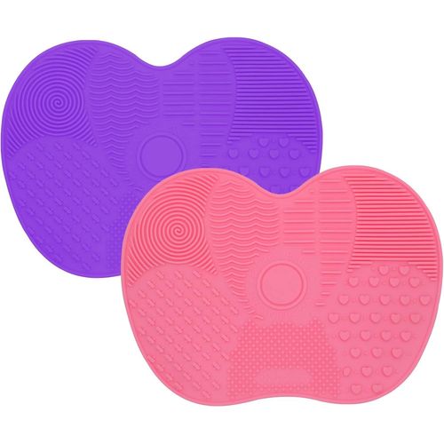 Ytseazn-Lot De 2 Tapis De Nettoyage En Silicone Pour Pinceaux De Maquillage Et Pinceaux De Maquillage-Tapis De Nettoyage En Caoutchouc Portable Avec Ventouse(Violet + Rose)