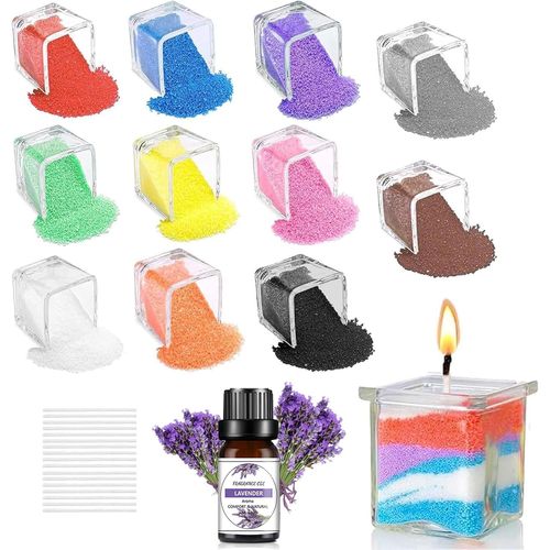 Ytseazn-Sable De Paraffine Pour Bougies-Granulés De Cire De Bougie-11 Couleurs-Avec 17 Mèches-Sable De Bougie Parfumé Et Mèche-Pour La Fabrication De Bougies Diy(220g)