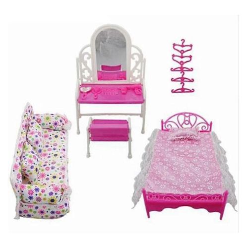 3pcs Ensemble Meubles Poupée Lit Coiffeuse Canapé Accessoires Moderne Table Réfrigérateur Armoire Pour Barbie Meubles Salle À Manger Maison T Z0p6 Articles De Vente Chaude Zek