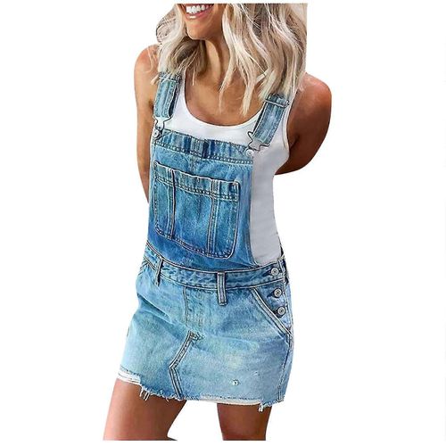 Jupe Clearance Femmes Denim Jeans Bretelles Jupe Pinafore Slim Mini Robe Courte Kaftan