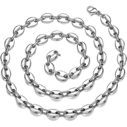 6mm / 9mm / 11m Collier Pour Hommes En Acier Inoxydable Argent Chaîne De Grains De Café Pour Hommes