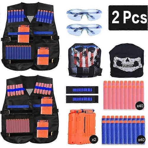 Tizzy 2-Series Tactical Vest Jacket Set Nerf N-Strike Elite Set, Gilet Nerf Pour Enfants, Gilet Tactique, Ensemble D¿Accessoires Nerf Gilet Tactique Pour Enfants Avec 80 Da