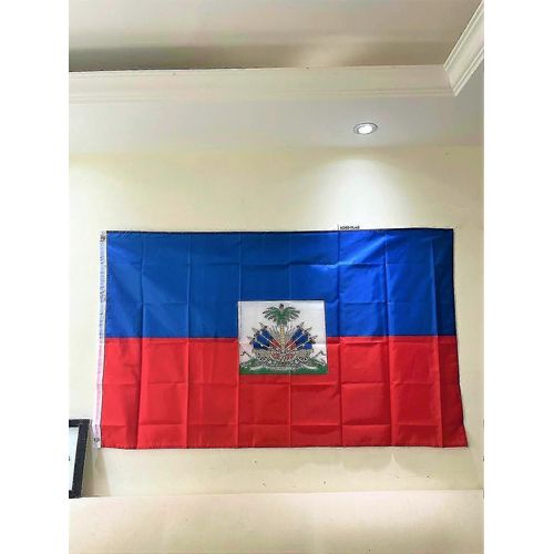 Drapeau D¿Haïti 90x150cm 100% Polyester Rouge Bleu 2 Faces Imprimé Drapeau National Haïti Sports