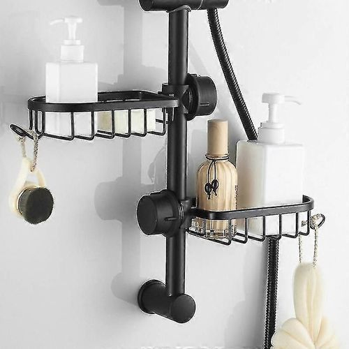 Auspicious-2x Étagère De Douche En Acier Inoxydable Noir Sans Perçage Étagère De Salle De Bain Télescopique En Acier Inoxydable, Étagère De Support De Douche, Douche Porte-Savon