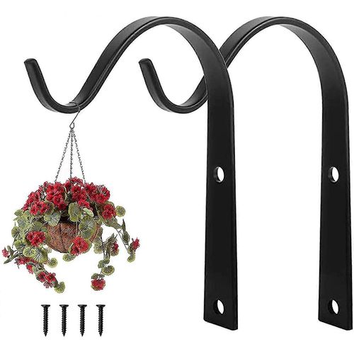 2 pièces Accrochage mural Plante Crochet Fer Forgé Crochet Suspendu Mur Porte-plantes Balcon Jardin Métal Crochets Suspendus Avec Vis Décor Extérieur - Noir