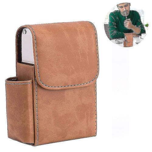 Pu Leather Sliding Cigarette Box Case Étui à cigarettes en acier inoxydable avec porte-briquet et boucle de ceinture pour hommes1 piècekhaki