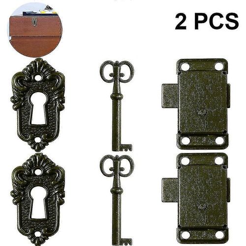 2 ensembles de serrure de porte d¿armoire vintage, serrure d¿armoire, serrure de meubles anciens avec clé pour boîtes aux lettres, casiers, armoires, boîte à outils
