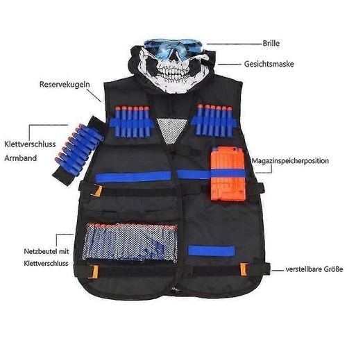Dhrs Taktische Weste Jacke Set Elite Set, Nerfe Weste,Taktische Weste, Nerf Zubehr Set Kids Tactical Vest Mit 60 Er Darts + 1 Nerfe Brille + 1 * 6 We