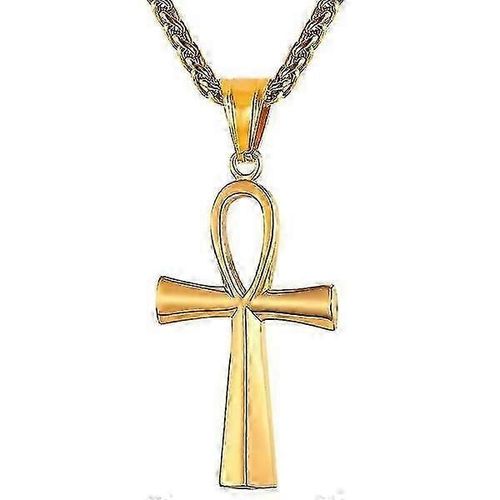 (Or) Classique Hommes Femmes En Acier Inoxydable Egyptien Ankh Croix Pendentif Couple Collier