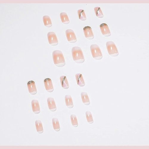 24pcs Appuyez Sur Les Ongles Courts Carrés Faux Ongles Full Cover Stick Sur Les Ongles Acrylique Ongles Pour Femmes Amp; Filles 