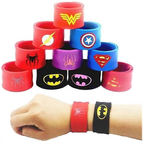 10pcs Colorful Snap Bracelets Pour Les Enfants, Superhero Slap Bands Silicone Wristband Party Bag Fillers Slap Bracelets Set For Kids Boys Amp; Girls Birthday Pa
