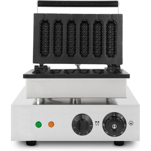 Gaufrier Pour Gaufres Sur Batonnet, 6 Gaufres En Même Temps, 120 Pièces Par Heure, Réglable 0°-300°C, Anti-Adhérent, Machine En Fonte Avec Boîtier En Acier Inox, Waffle Maker 1550 W, Minuterie