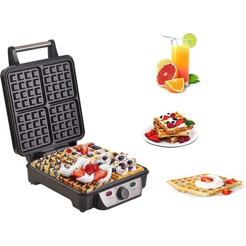Machine À Gaufre, Plaque Électrique Pour Gaufres Automatique, 1100 W, Plaques Antiadhésives Et Température Réglable Pour 4 Gaufres Belges, Nettoyage Facile Avec Lumière Pilote