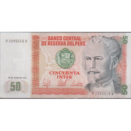 Billet De Pays Du Monde De 1987 Amérique Du Sud :Perou 50 Intis Unc Et Authentique