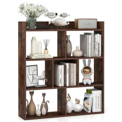 Costway Meuble Étagère À Livres Ouverte À 7 Cubes, Étagère De Rangement Avec Dispositifs Anti-Basculement Pour Bureau Salon, Marron