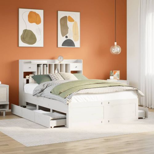 Vidaxl Lit Bibliothèque Sans Matelas Blanc 150x200 Cm Bois Pin Massif