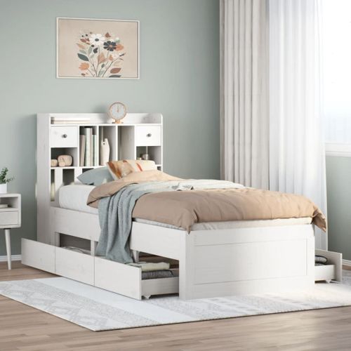 Vidaxl Lit Bibliothèque Sans Matelas Blanc 75x190cm Bois De Pin Massif