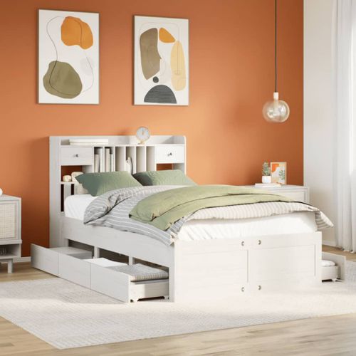 Vidaxl Lit Bibliothèque Sans Matelas Blanc 135x190 Cm Bois Pin Massif