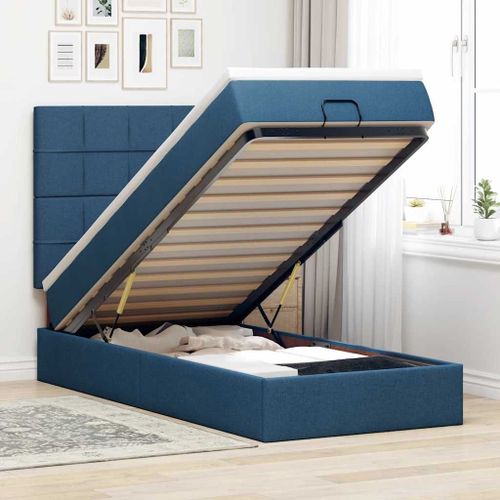 Vidaxl Lit Ottoman Avec Matelas Bleu 100x200 Cm Tissu
