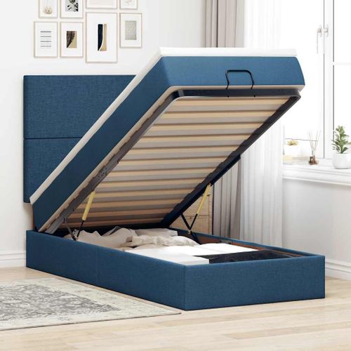 Vidaxl Lit Ottoman Avec Matelas Et Led Bleu 100x200 Cm Tissu