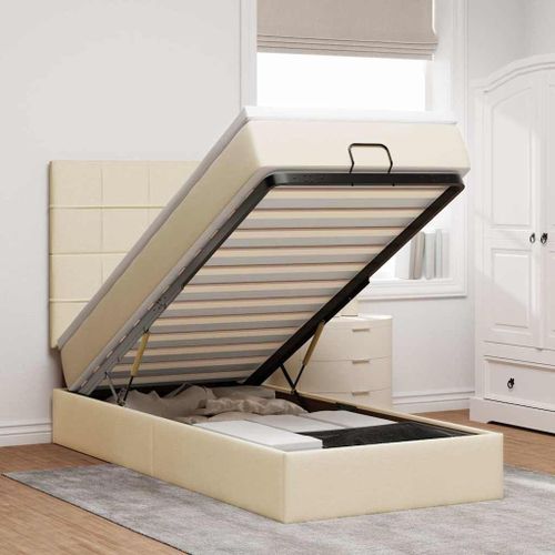 Vidaxl Cadre De Lit Ottoman Avec Matelas Crème 100x200cm Tissu
