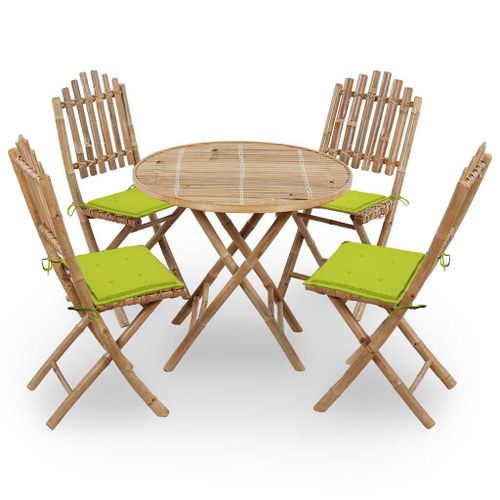 Vidaxl Mobilier À Dîner D'extérieur Pliable 5 Pcs Avec Coussins Bambou