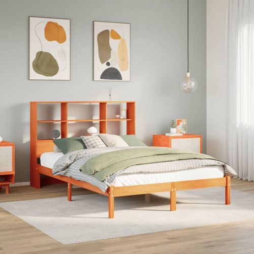 Vidaxl Lit Bibliothèque Sans Matelas Cire Marron 150x200 Cm Pin Massif