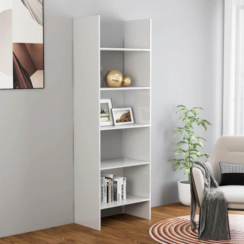 Vidaxl Bibliothèque Blanc Brillant 60x35x180 Cm Bois D¿Ingénierie