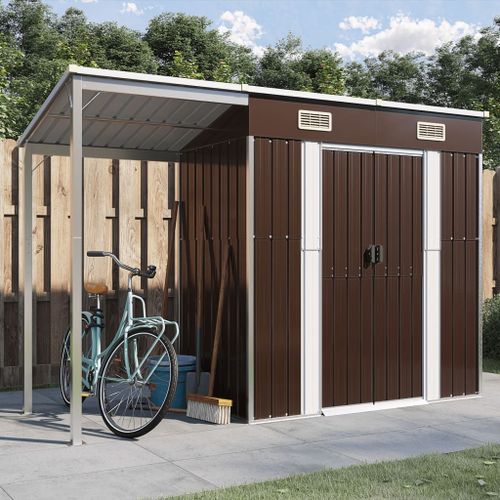 Vidaxl Abri De Jardin Avec Toit Prolongé Marron 277x110,5x181 Cm Acier