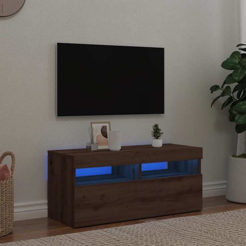 Vidaxl Meuble Tv Avec Lumières Led Chêne Artisanal Bois D'ingénierie