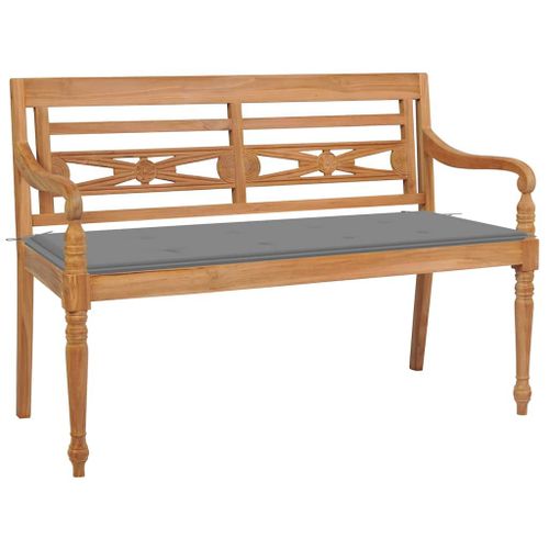 Vidaxl Banc Batavia Avec Coussin Gris 120 Cm Bois De Teck Massif