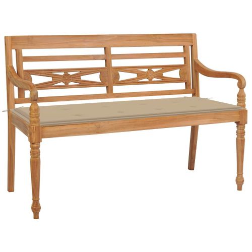 Vidaxl Banc Batavia Avec Coussin Beige 120 Cm Bois De Teck Massif
