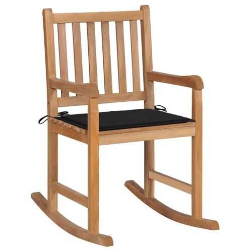 Vidaxl Chaise À Bascule Avec Coussin Noir Bois De Teck Solide