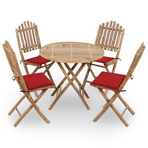 Vidaxl Mobilier À Dîner D'extérieur Pliable 5 Pcs Avec Coussins Bambou
