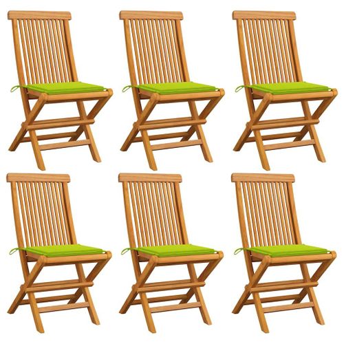 Vidaxl Chaises De Jardin Avec Coussins Vert Vif Lot De 6 Bois De Teck