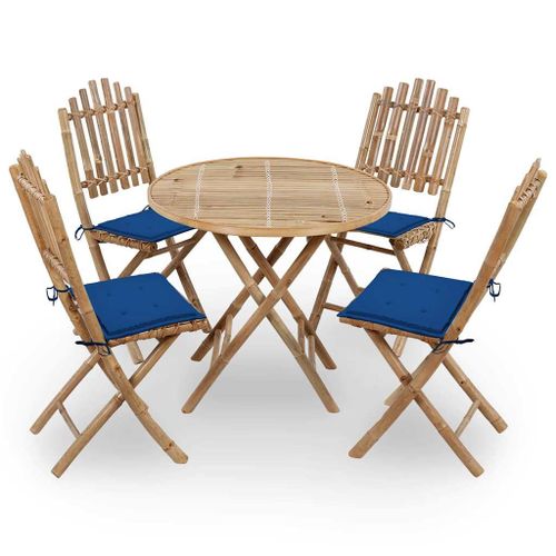Vidaxl Mobilier À Dîner D'extérieur Pliable 5 Pcs Avec Coussins Bambou