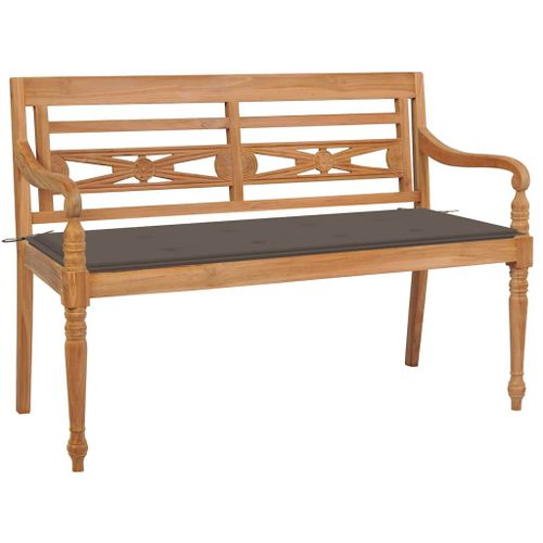 Vidaxl Banc Batavia Avec Coussin Taupe 120 Cm Bois De Teck Massif