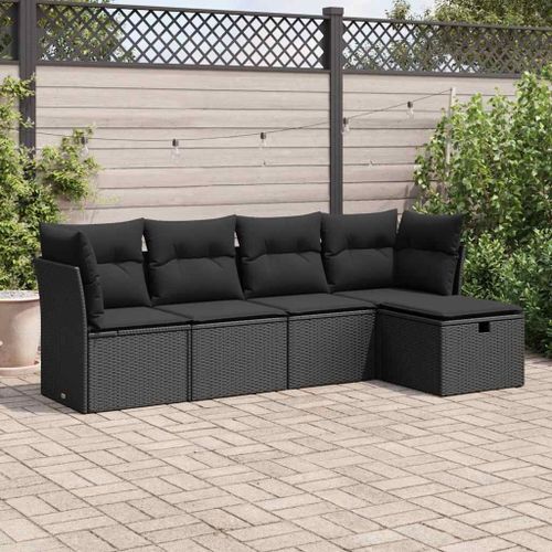 Vidaxl Salon De Jardin 5 Pcs Avec Coussins Noir Résine Tressée
