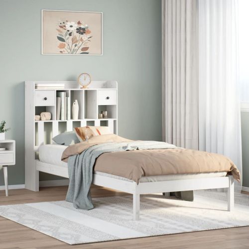 Vidaxl Lit Bibliothèque Sans Matelas Blanc 75x190cm Bois De Pin Massif