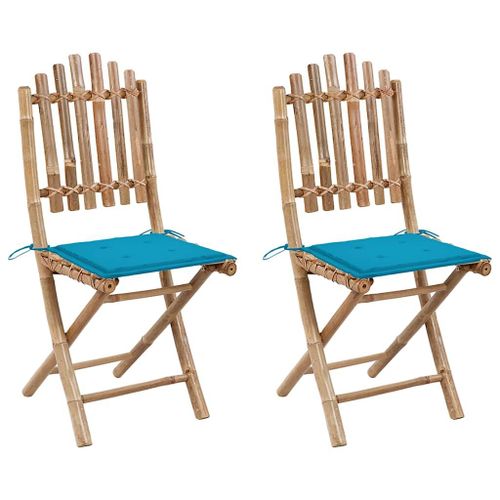 Vidaxl Chaises Pliables De Jardin 2 Pcs Avec Coussins Bambou