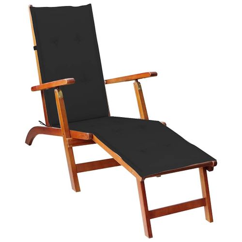 Vidaxl Chaise Longue D'extérieur Repose-Pied Et Coussin Acacia Solide