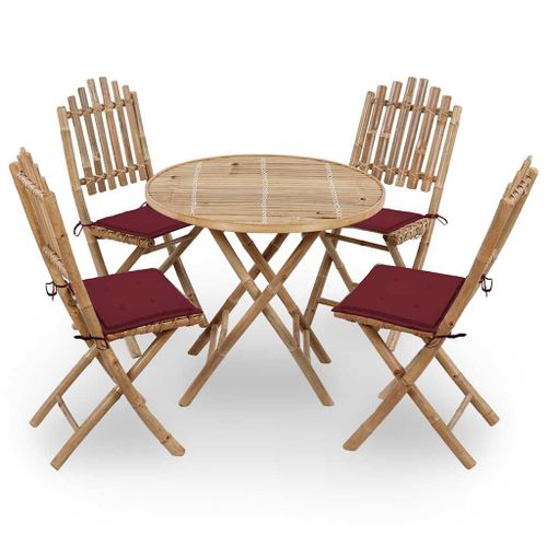 Vidaxl Mobilier À Dîner D'extérieur Pliable 5 Pcs Avec Coussins Bambou
