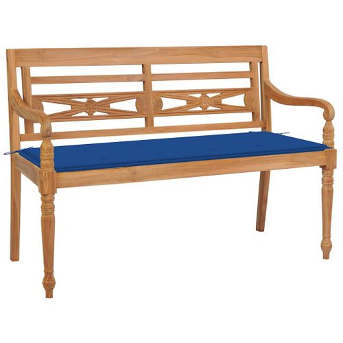 Vidaxl Banc Batavia Avec Coussin Bleu Royal 120 Cm Bois De Teck Massif
