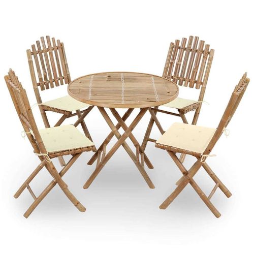 Vidaxl Mobilier À Dîner D'extérieur Pliable 5 Pcs Avec Coussins Bambou