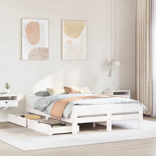 Vidaxl Cadre De Lit Sans Matelas Blanc 140x190 Cm Bois De Pin Massif