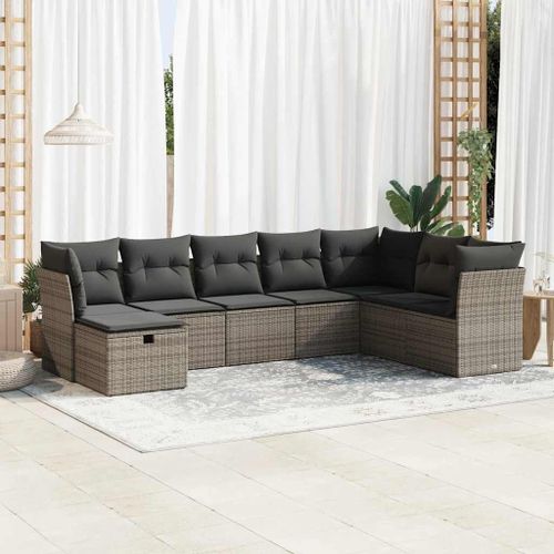Vidaxl Salon De Jardin 8 Pcs Avec Coussins Gris Résine Tressée