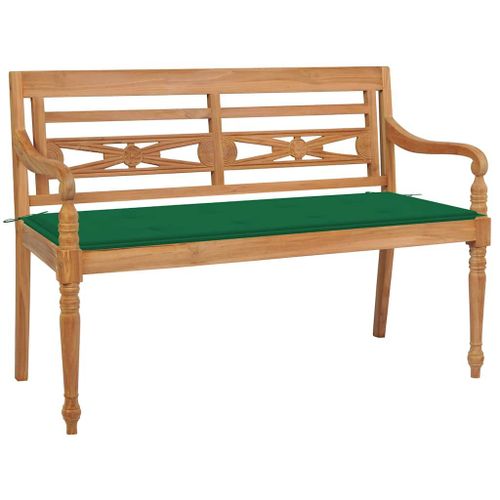 Vidaxl Banc Batavia Avec Coussin Vert 120 Cm Bois De Teck Massif