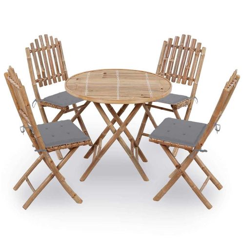 Vidaxl Mobilier À Dîner D'extérieur Pliable 5 Pcs Avec Coussins Bambou