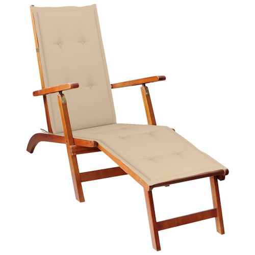 Vidaxl Chaise Longue D'extérieur Repose-Pied Et Coussin Acacia Solide